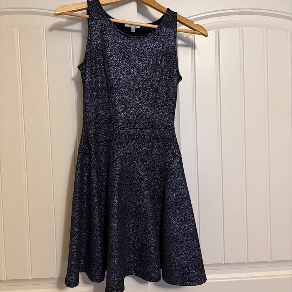 Soprano Skater Dress Small Blue Silver Sparkly Sleeveless Polyester Holiday NYE - Picture 1 of 3